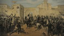 دخول الاحتلال الإسباني مدينة تطوان، عام 1860، في طباعة حجرية لبرناردو بلانكو إي بيريز تعود إلى القرن 19 (Getty)