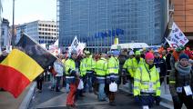 تظاهرة لعمال الصلب بأوروبا ضد الرسوم الأميركية ببروكسل (Getty) 