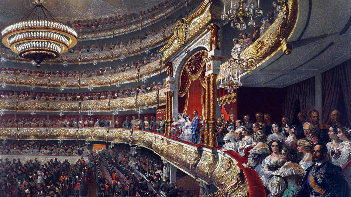 القيصر نيكولاي الثاني يحضر عرضاً في مسرح بولشوي عام 1856 (يونيفيرسال هستوري آركيف/Getty)