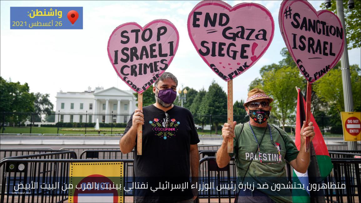 متظاهرون يحتشدون ضد زيارة رئيس الوزراء الإسرائيلي نفتالي بينيت بالقرب من البيت الأبيض