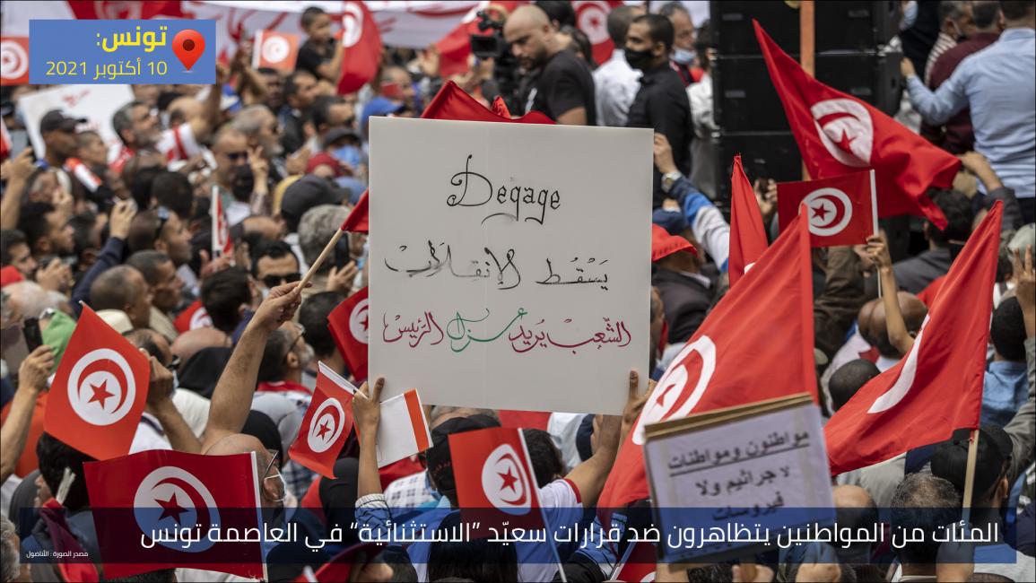 المئات من المواطنين يتظاهرون ضد قرارات سعيّد “الاستثنائية” في العاصمة تونس