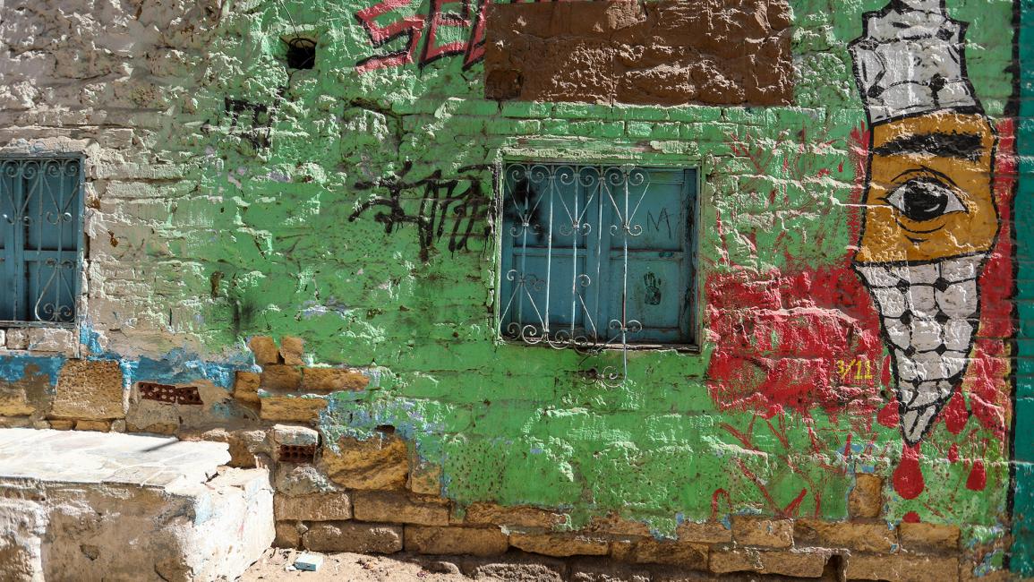 علم وخريطة فلسطين على أحد الجدران (أحمد حسب الله/ Getty)