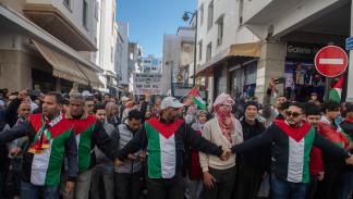 تظاهرة دعماً لغزة في الرباط، فبراير الماضي (أبو آدم محمد/الأناضول)