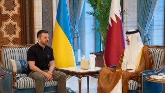 أمير قطر خلال استقبال زيلينسكي في قصر لوسيل، 5-6-2024 (إكس)