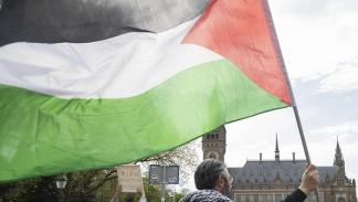 ألماني يحمل علم فلسطين في وقفة تدعو لـ"لا أسلحة لإسرائيل"/24 أغسطس 2024(Getty)