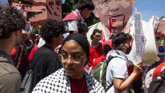 متضامنون مع الفلسطينيين قرب البيت الأبيض، 8 يونيو 2024 (أندرو ليختنشتاين/Getty)