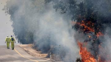 حريق في الجولان السوري المحتل نتيجة صواريخ من لبنان، 9 يونيو 2024 (جلاء مرعي/فرانس برس)