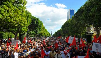 من تظاهرة لأنصار حركة النهضة في شارع بورقيبة 15 أكتوبر 2022 (Getty)