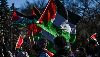 خلال احتجاجات منددة بحرب غزة في جامعة ألبرتا، 20-10-2023 (الأناضول)