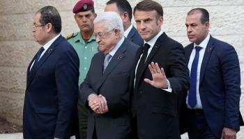 ماكرون يلتقي الرئيس محمود عباس في رام الله، 24 أكتوبر 2023 (Getty)