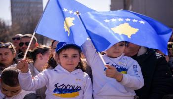 خلال الاحتفال بالذكرى الخامسة عشر لاستقلال كوسوفو في بريشتينا في 17/2/2023 (فرانس برس)