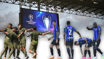 MILAN, ITALY - APRIL 19: The logo of UEFA Champions League on a screen ahead of the UEFA Champions League Quarter-Final secong leg match between FC Internazionale and Benfica at San Siro stadium in Milan, Italy on April 19, 2023. (Photo by Piero Cruciatti/Anadolu Agency via Getty Images)