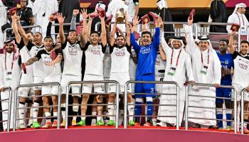 احتفال السد القطري بلقب كأس أمير قطر على ملعب المدينة التعليمية، 24 مايو/أيار 2024 (Getty)