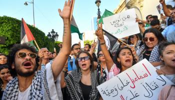 تظاهرة في تونس تنديداً باغتيال هنية، 31 يوليو 2024 (فتحي بلعيد/فرانس برس)