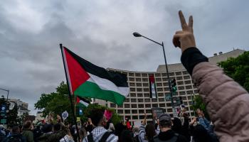 تظاهرة لإسناد فلسطين ورفض الحرب، في واشنطن 27 إبريل 2024(Getty)