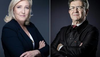 اليمينية ماري لوبان واليساري ميلينشون، فرنسا 16 يونيو 2024 (جويل ساجيت/فرانس برس)