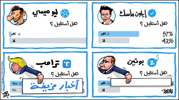 كاريكاتير استفتاء ايلون ماسك / حجاج