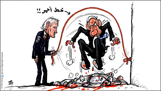 كاريكاتير خط أحمر بايدن نتنياهو / حجاج