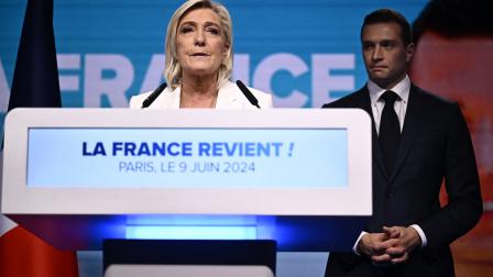 انتخابات فرنسا/مارين لوبان وجوردان بارديلا في باريس، 9 يونيو 2024 (جوليان دي روزا/فرانس برس)