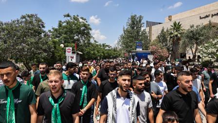 تظاهرة لطلاب جامعة بيرزيت في الضفة الغربية المحتلة (زين جعفر/فرانس برس)