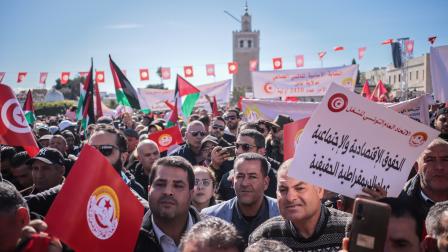 من حراك الاتحاد العام للشغل في تونس، 2 مارس 2024 (حسن مراد / Getty)