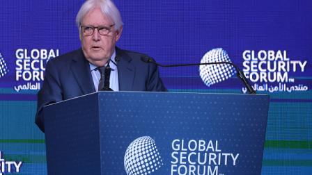 غريفيث خلال افتتاح منتدى الأمن العالمي في الدوحة، 20 مايو 2024 (Getty)