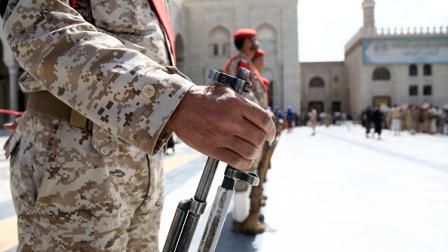 عناصر أمن يتبعون لجماعة الحوثيين في اليمن، صنعاء 3 يونيو 2024 (Getty)