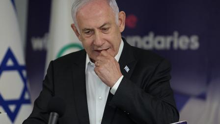 نتنياهو في تل أبيب خلال مؤتمر صحفي 8 يونيو 2024 (Getty)