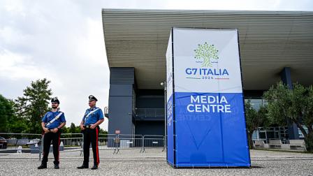 الأمن قرب المركز الإعلامي لقمة مجموعة السبع، 11 يونيو 2024 (فرانس برس)