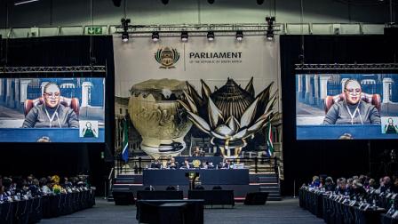 أولى جلسات برلمان جنوب أفريقيا بعد الانتخابات، 14 يونيو 2024 (Getty)