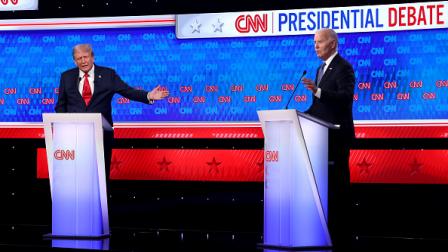 بايدن وترامب في المناظرة الرئاسية لحملة الانتخابات الرئاسية 27 يونيو 2024 (Getty)