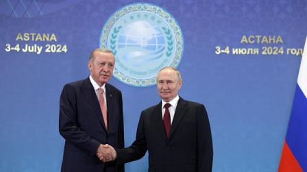 أثناء لقاء أردوغان وبوتين في أستانة بكازاخستان، 3 يوليو 2024 (فرانس برس)