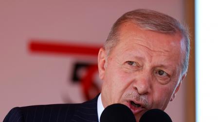 أردوغان يتحدث خلال زيارته لقبرص التركية، 20 يوليو 2024 (Getty)